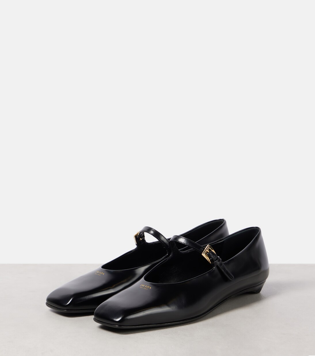Brushed leather Mary Jane flats in black - Prada | Mytheresa