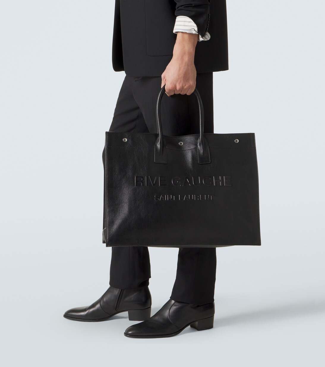 Rive Gauche leather tote bag in black - Saint Laurent | Mytheresa