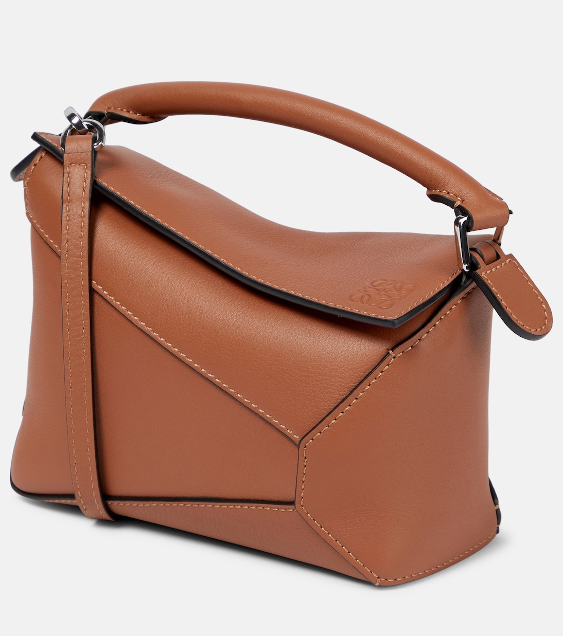Puzzle Edge Mini leather tote bag in brown - Loewe | Mytheresa
