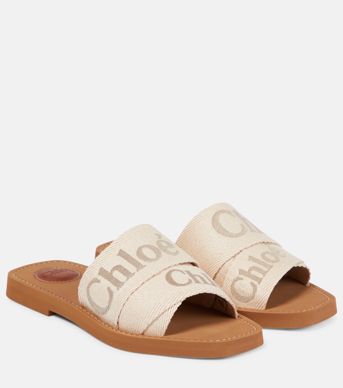 Woody canvas slides in beige - Chloe | Mytheresa