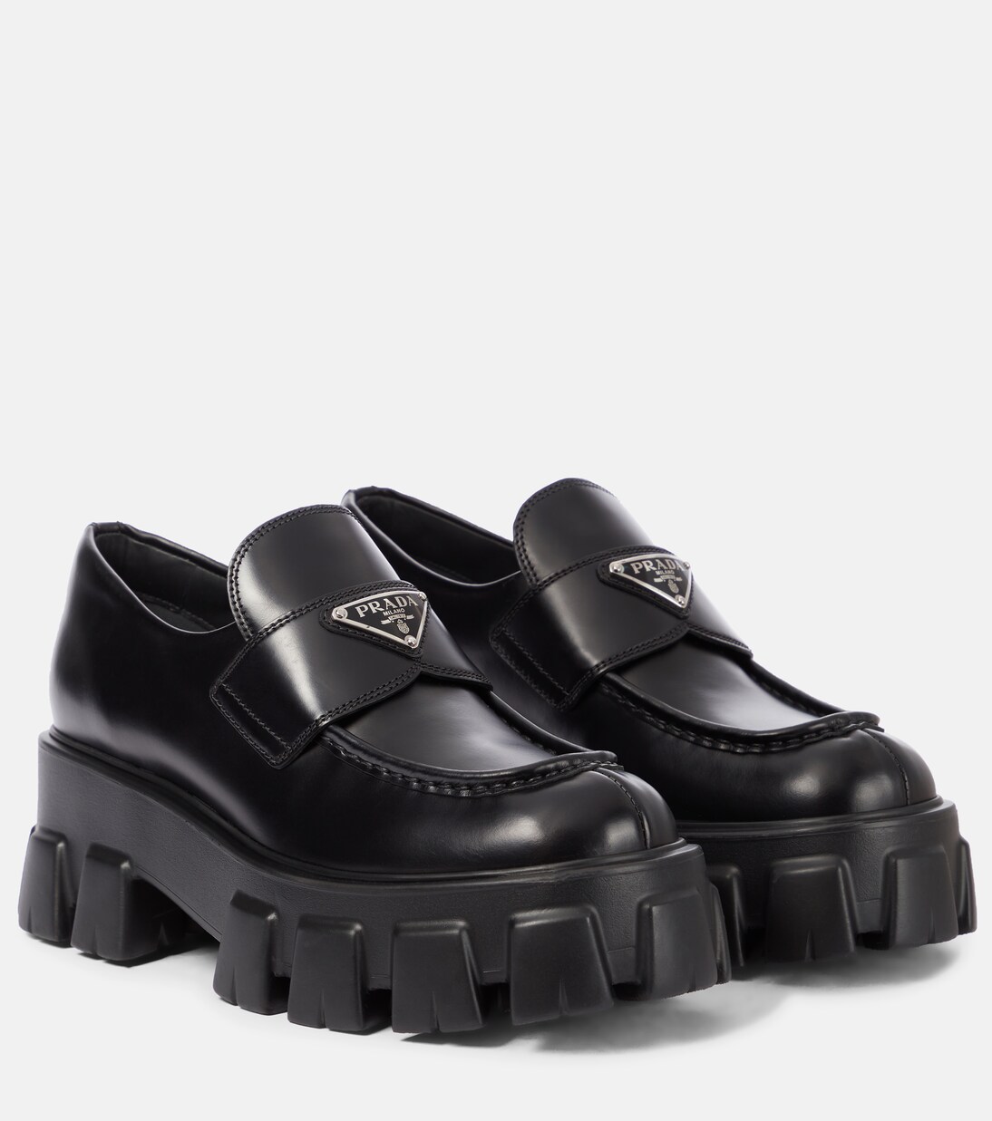 Monolith brushed leather loafers in black - Prada | Mytheresa