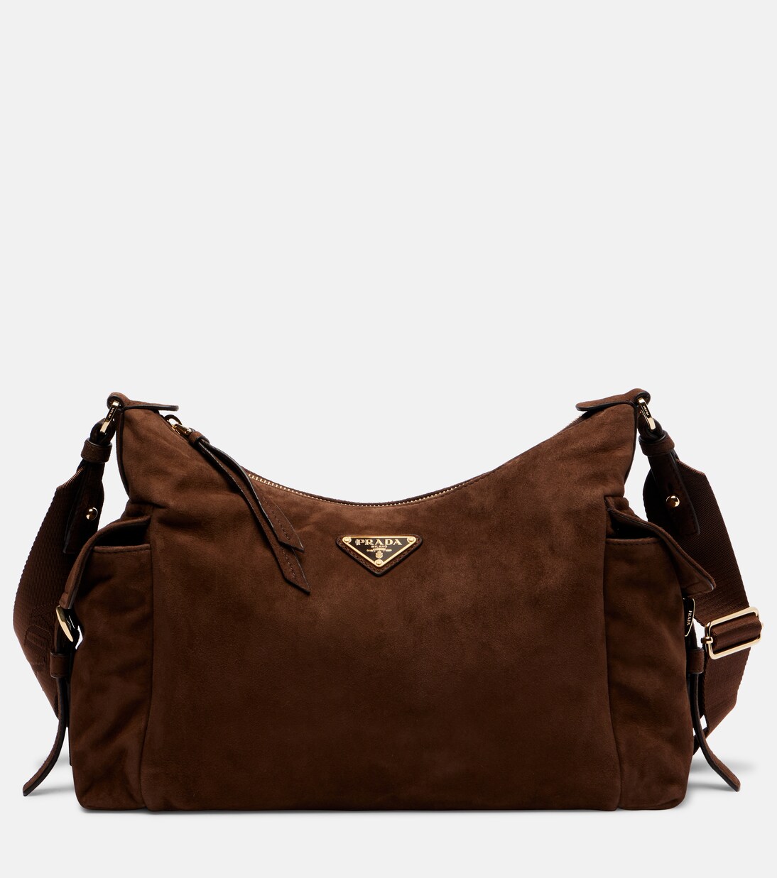 Prada Explore Large suede shoulder bag in brown - Prada | Mytheresa