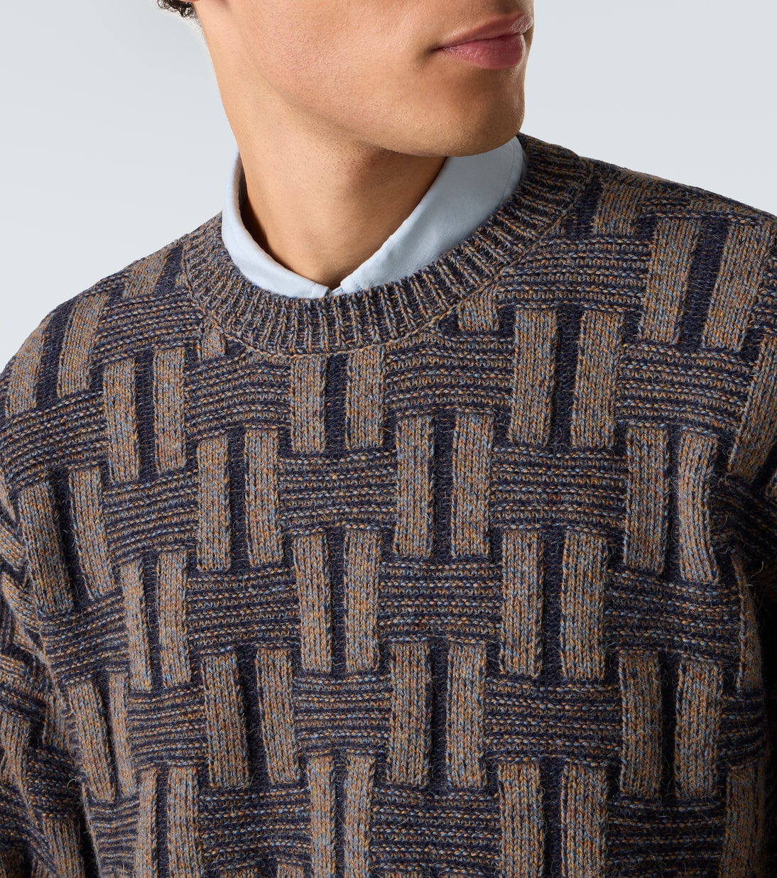 Basketweave-knit camel hair sweater in brown - Giorgio Armani