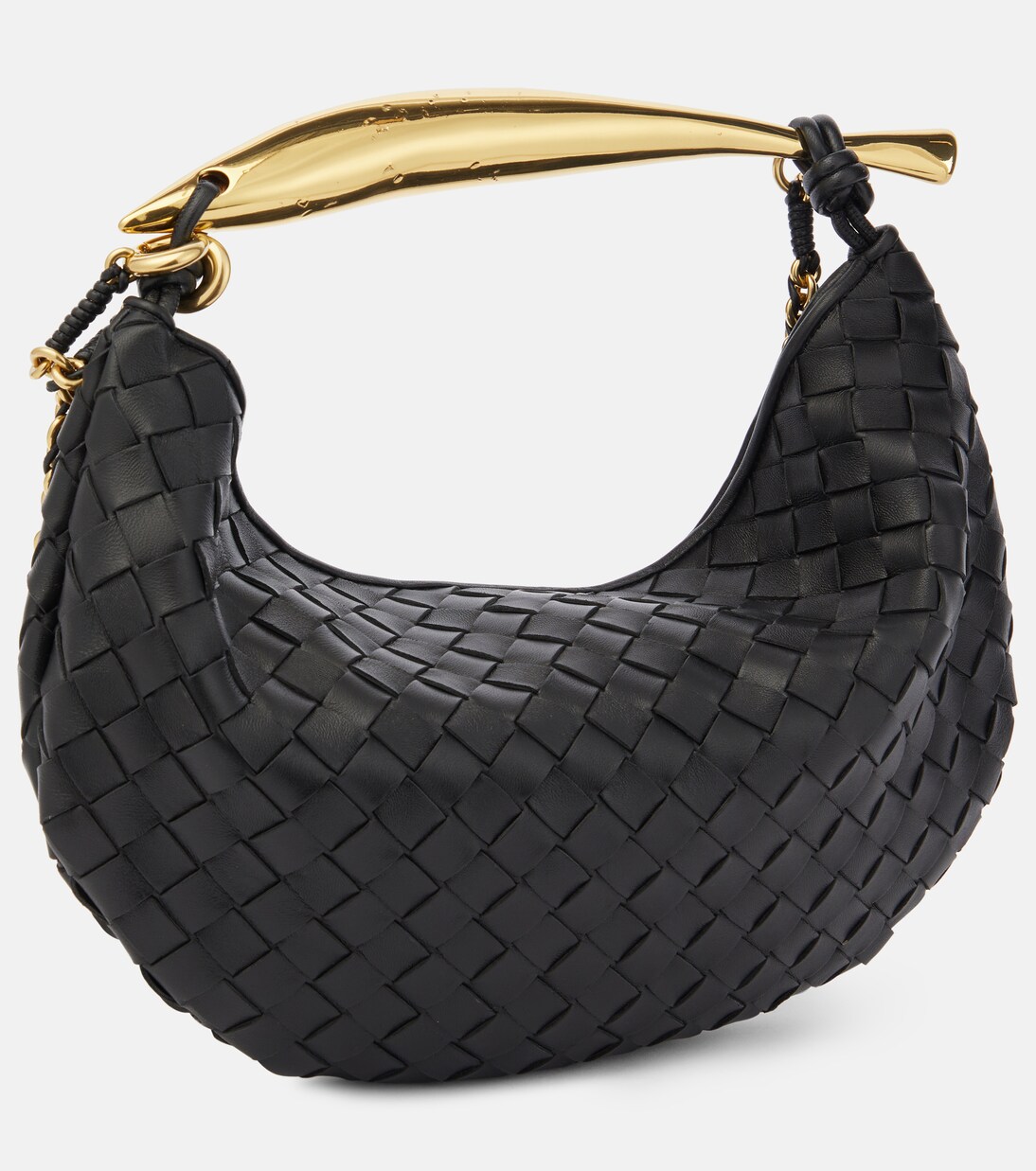 Sardine Chain Intrecciato leather shoulder bag in black - Bottega