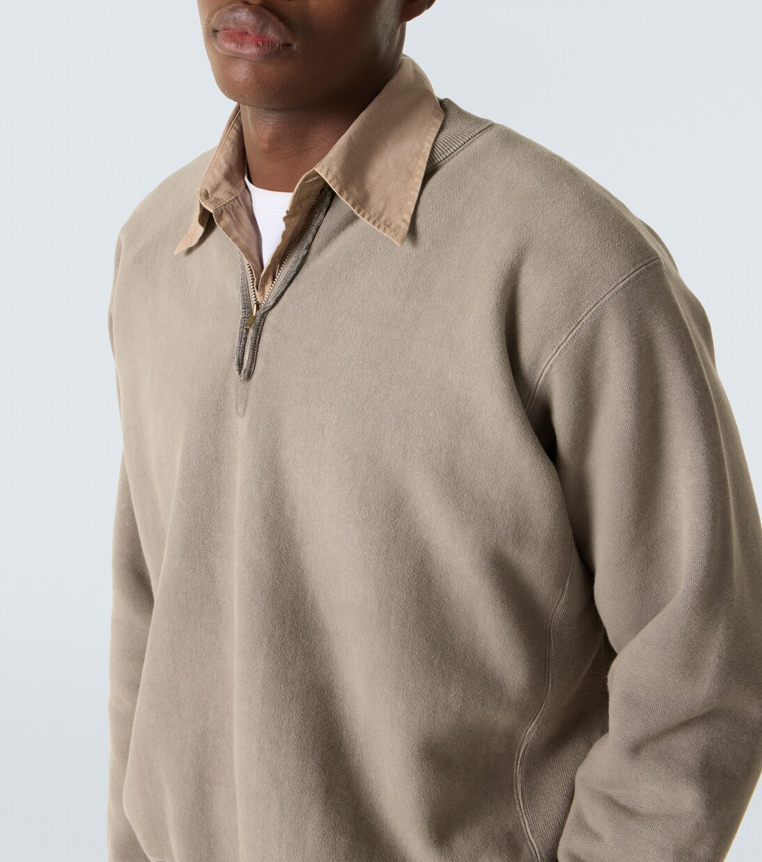 Vintage cotton jersey half-zip sweatshirt in beige - A Presse