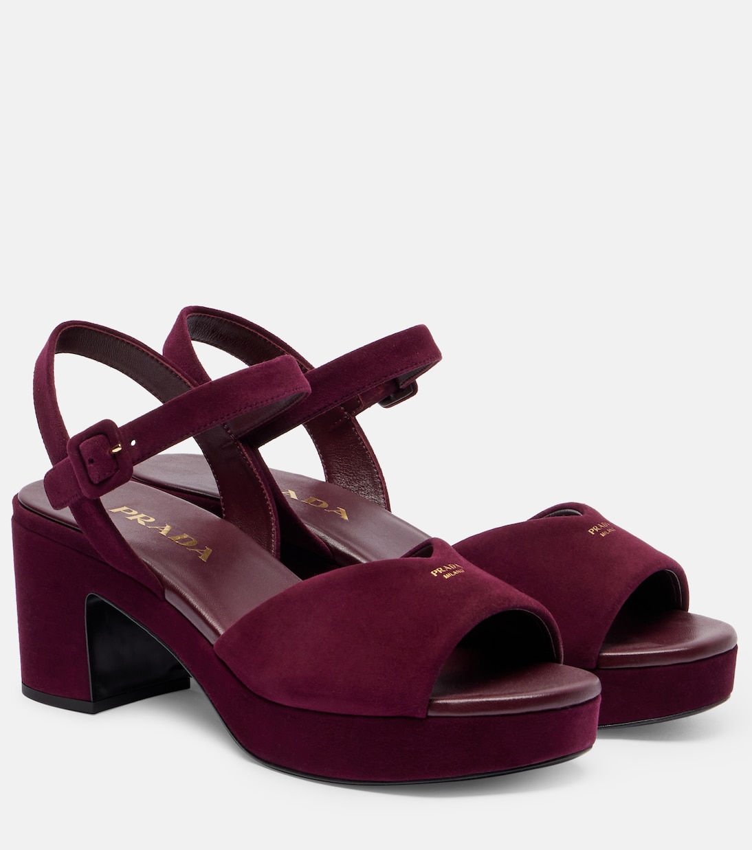 Suede platform sandals in burgundy - Prada | Mytheresa