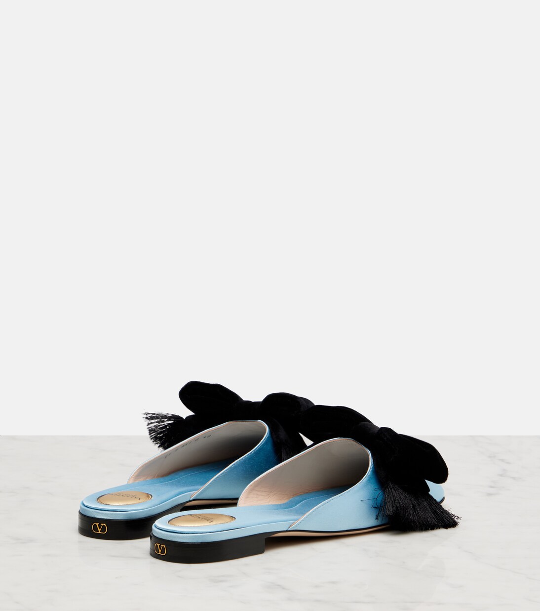 Reinette bow-detail satin mules in blue - Valentino Garavani