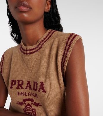 Logo wool and cashmere sweater vest in multicoloured - Prada