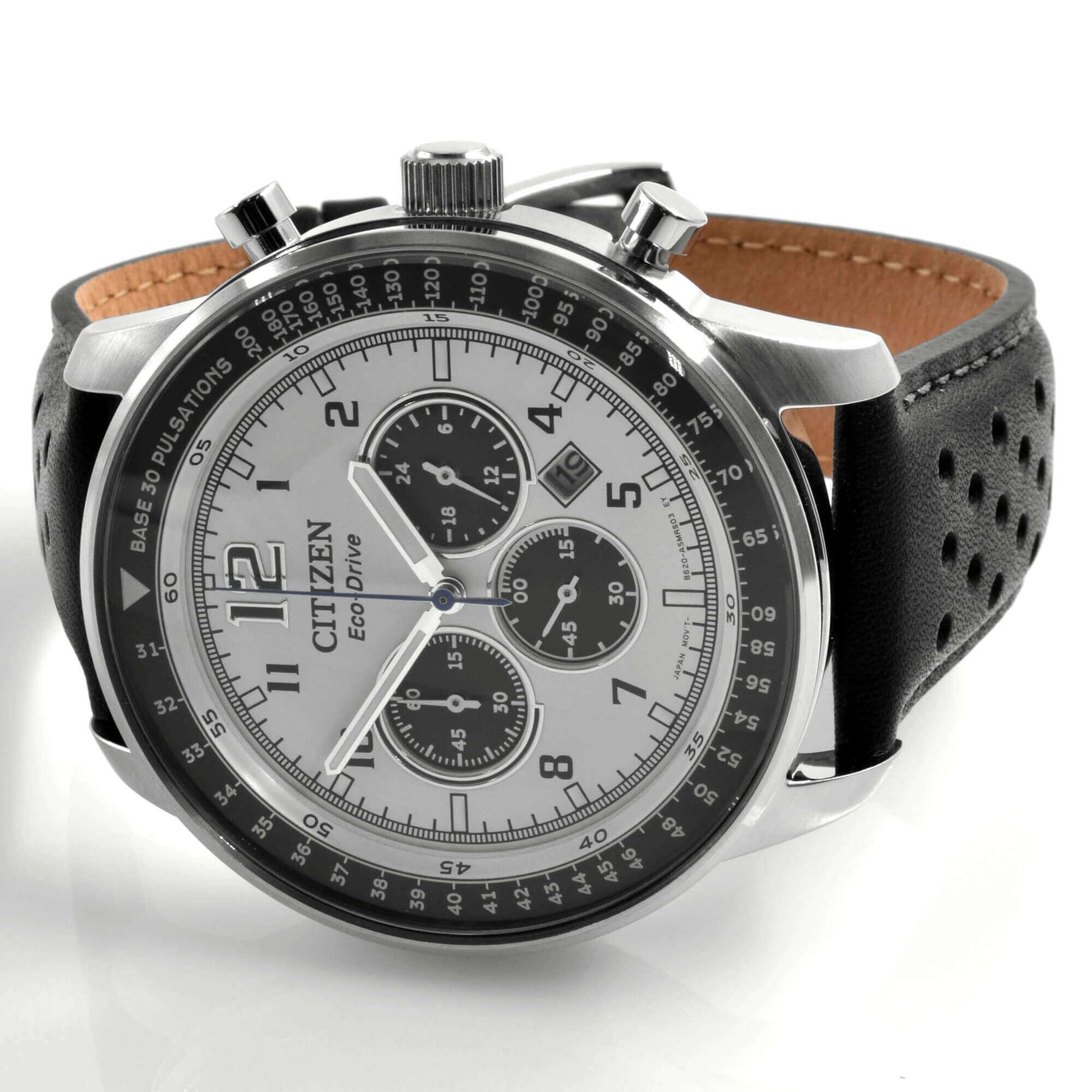 Citizen Men's Watch - Eco Drive Chronograph White and Black Dial Strap