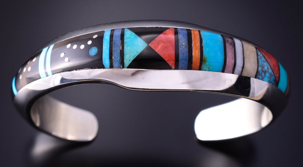 Silver & Multistone Navajo Inlay Four Mountains Bracelet by Jim