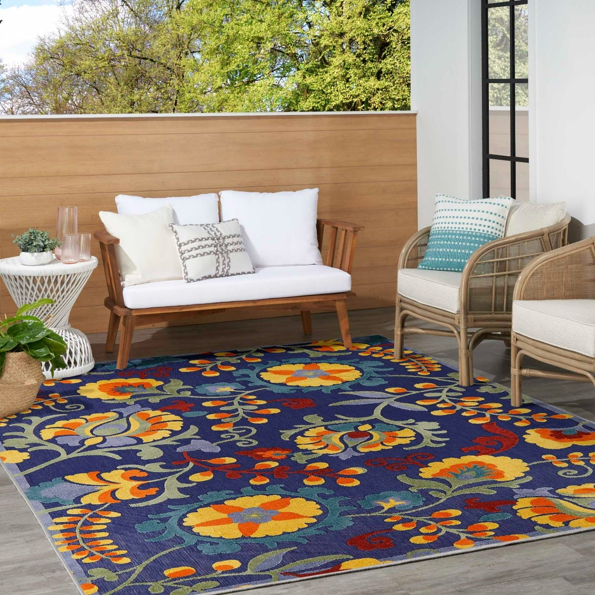 Aloha Navy Multicolor Indoor/Outdoor Floral Rug, ALH17 | Nourison Home