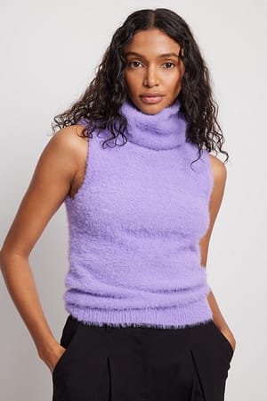 Fuzzy High Neck Knitted Vest Purple | NA-KD