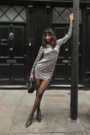 Velvet Sequin Mini Dress Grey | NA-KD