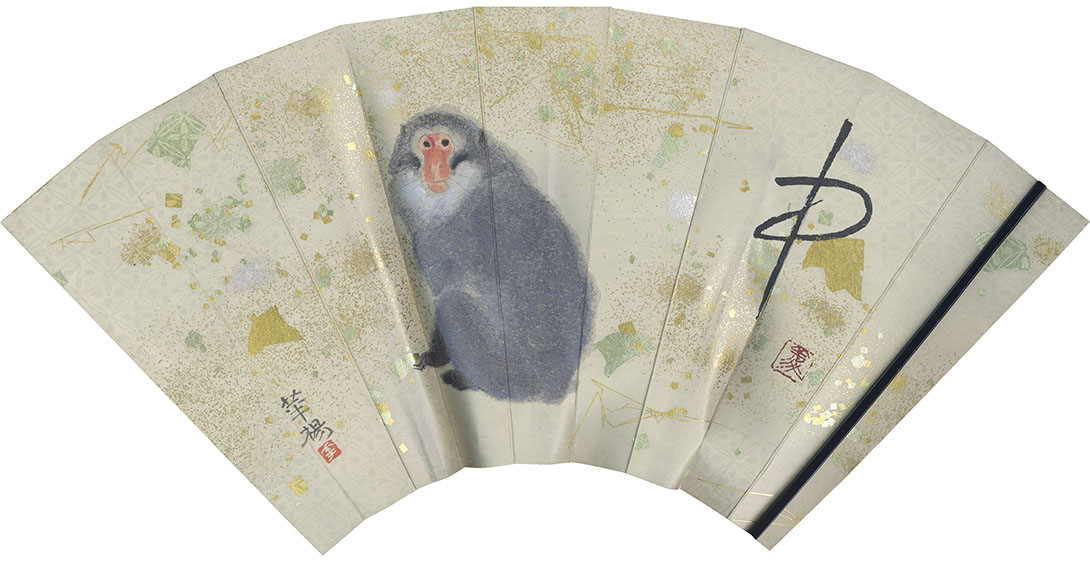 日本画 山口華楊・奥村土牛 お飾り扇 日本画 山口華楊・奥村土牛