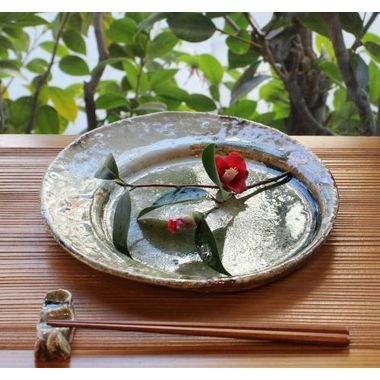 福島一紘 伊賀唐津三日月八寸丸皿 25cm Iga-karatsu round plate by