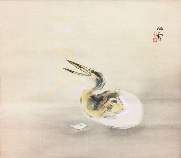 橋本関雪 掛け軸 「梅と宿禽」 叭々鳥 橋本関雪 掛け軸 「梅と宿禽