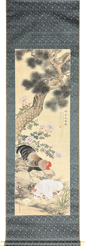 内海吉堂 設色雙鶏五雛不老長春図/掛け軸(Hanging scrolls) 絵画の買取