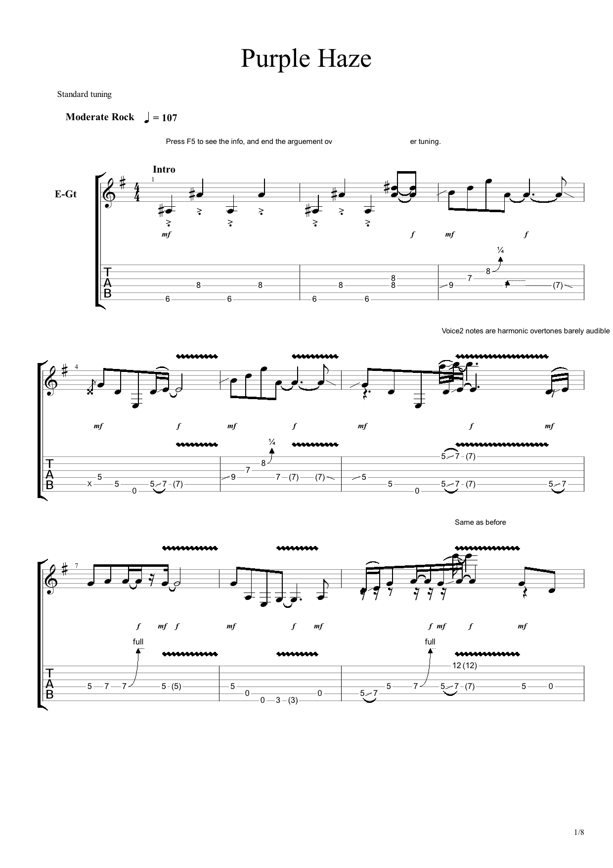 ブルージーなロックの名曲【パープルヘイズ/ジミヘンのTAB】これが