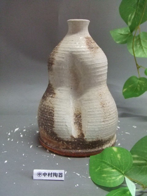 相馬焼 瓢箪型花瓶 江戸時代 古相馬焼 瓢箪型花器一対 高さ