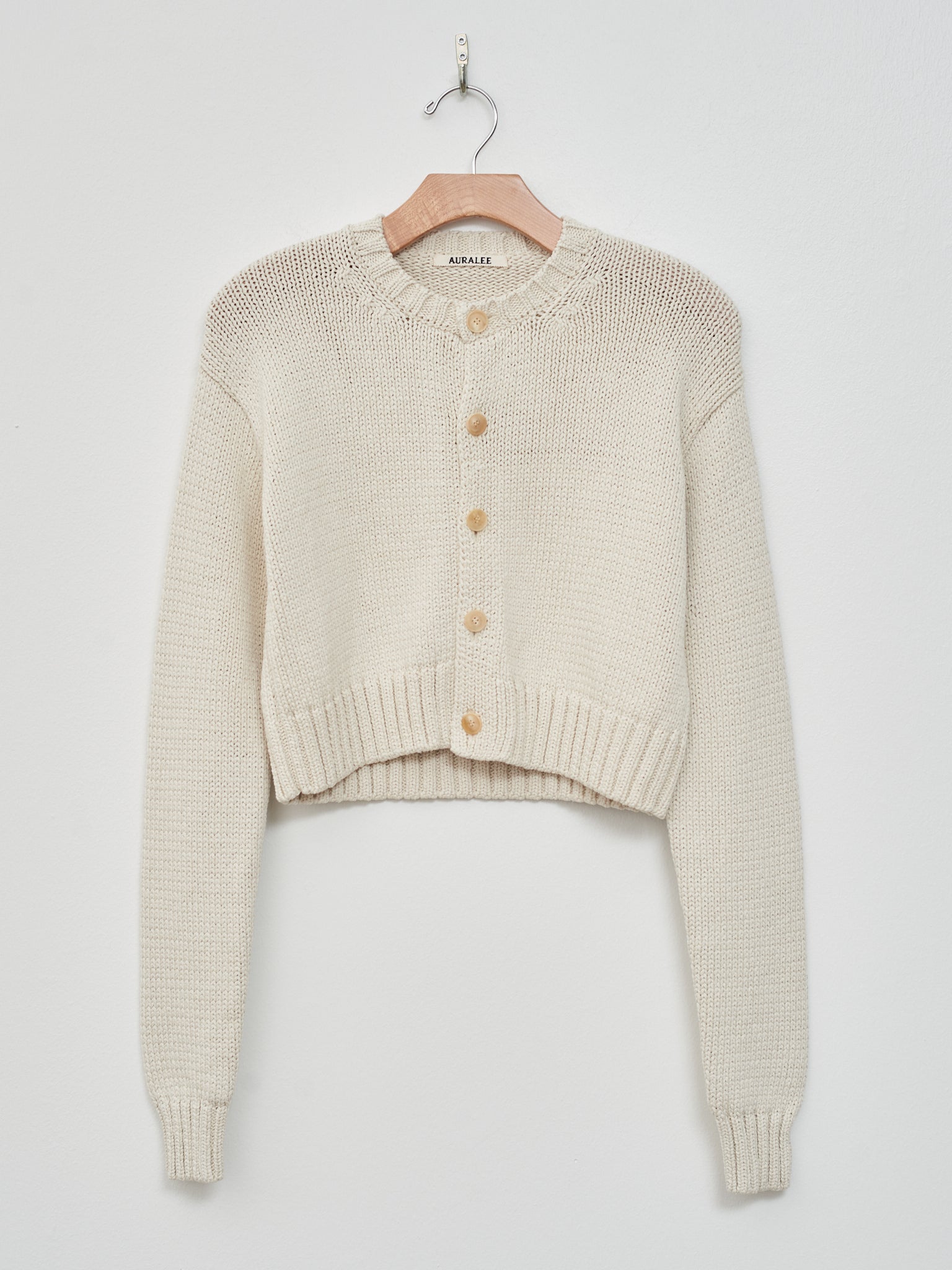 Namu Shop - Auralee Cotton Lily-Yarn Knit Crew Neck Short Cardigan