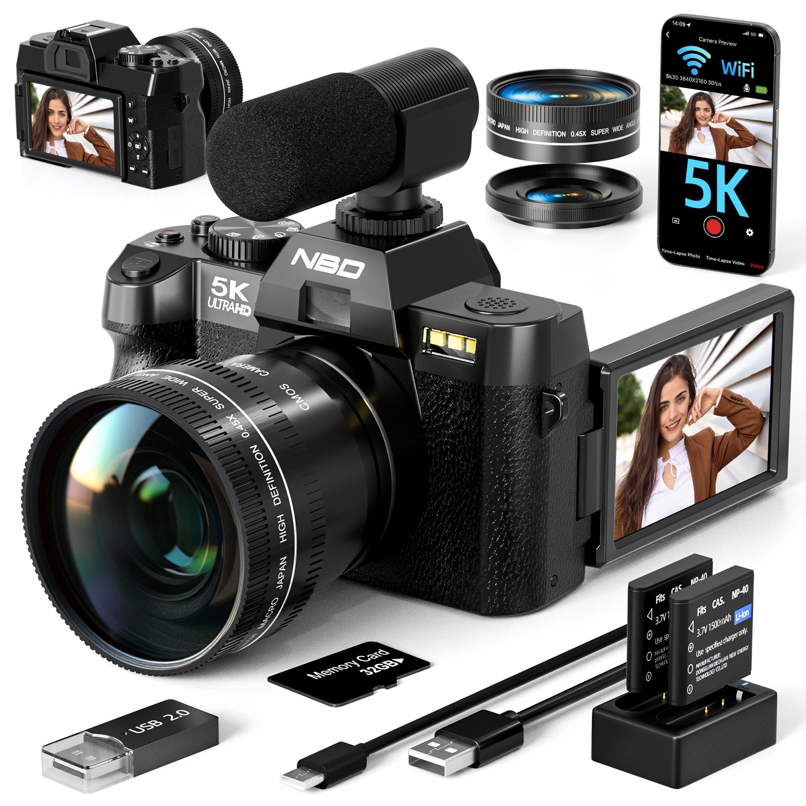 NBD 5K Digital Camera for Photography,48MP Autofocus Vlogging Camera f