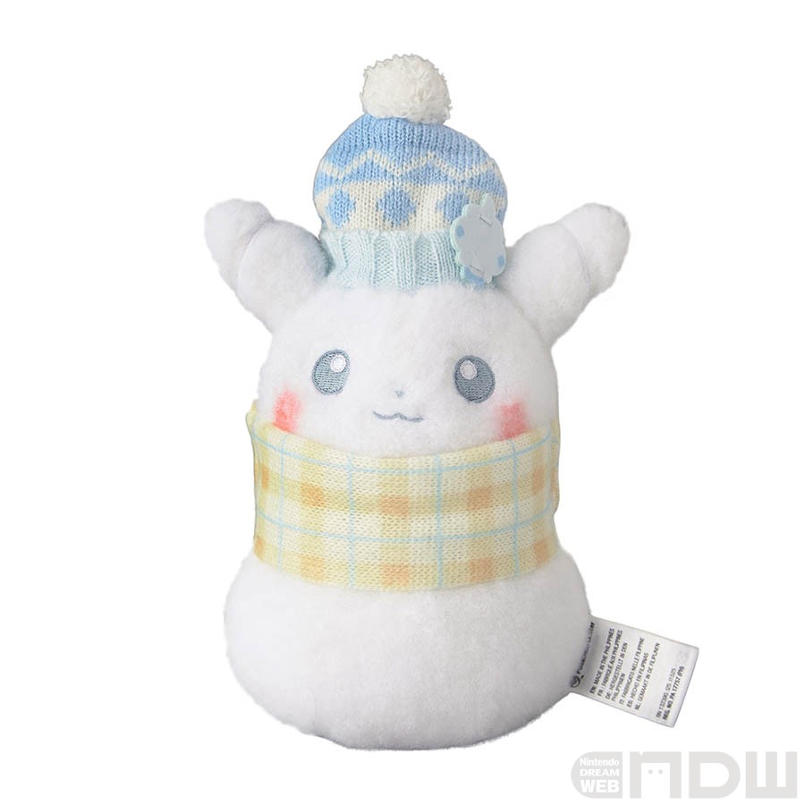 ピカチュウ・ヤドン・カビゴンのゆきだるまをイメージしたぬいぐるみと