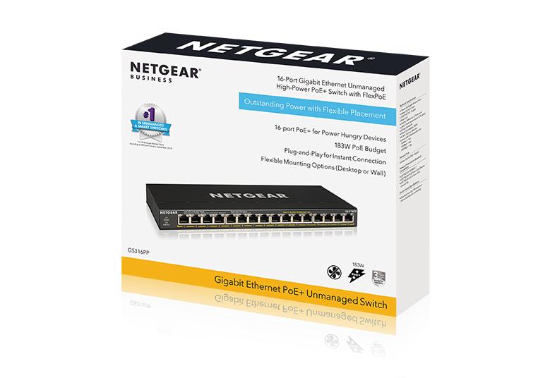 NETGEAR 16ポートギガビットイーサネットアンマネージドPoE+