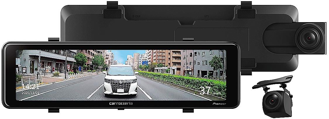 パイオニア、前後2カメラのミラー型ドライブレコーダーに新製品 リア