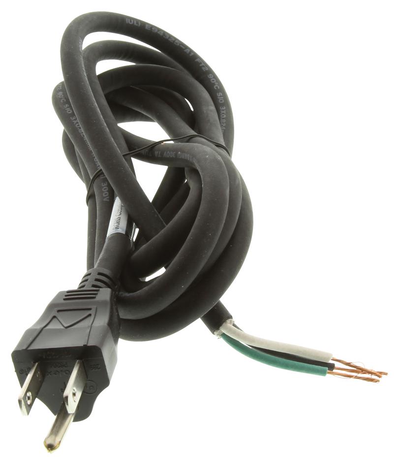17409 10 B1 VOLEX, Mains Power Cord, 18 AWG, NEMA 5-15P to Free