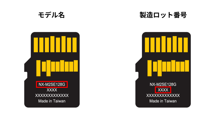 モデル名、製造ロット番号、ダウンロードコードの表示位置 - Nextorage