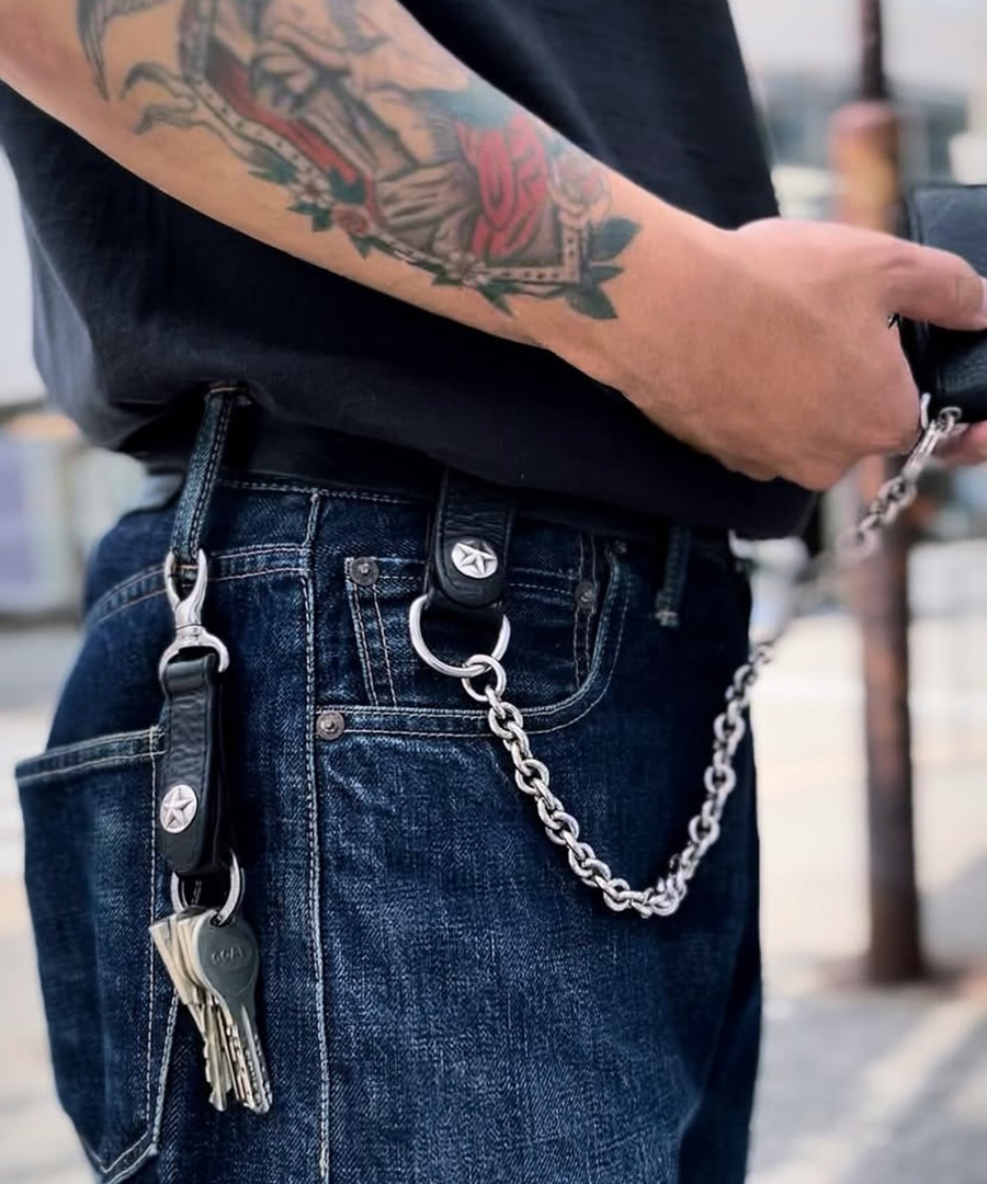 CALEE(キャリー) ウォレットチェーン SILVER STAR CONCHO LEATHER