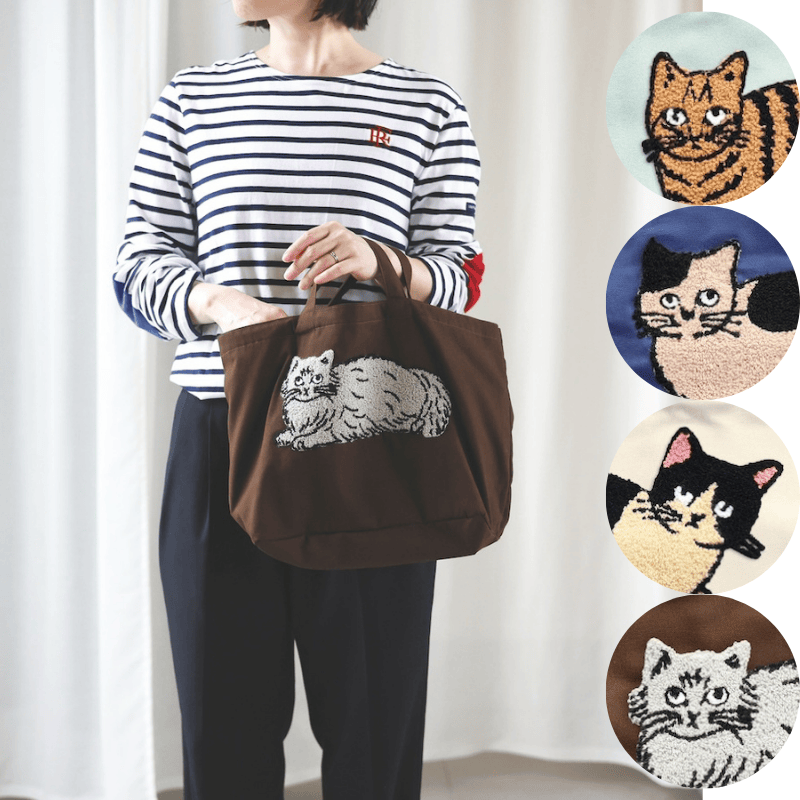 松尾ミユキ / Matsuo Miyuki】Fluffy Boat and Tote もこもこ猫刺繍