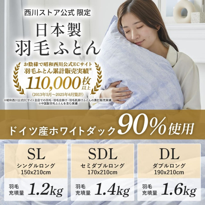 羽毛布団日本製ドイツ産ダック90％ 370ダウンパワー［CMD羽毛］ – 西川