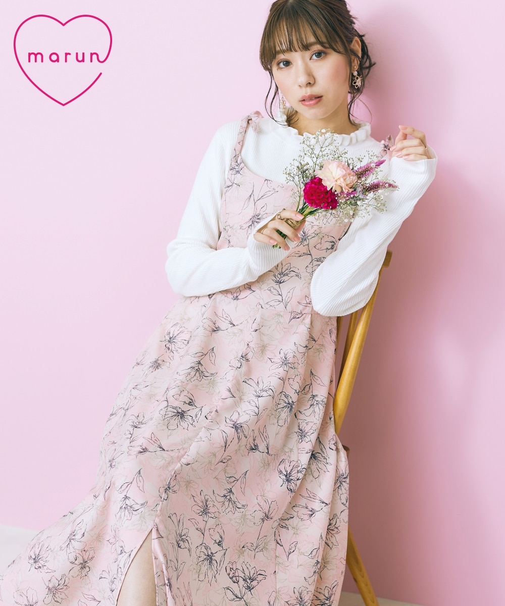 大きいサイズ ショルダーリボン花柄キャミソールワンピース marun 通販