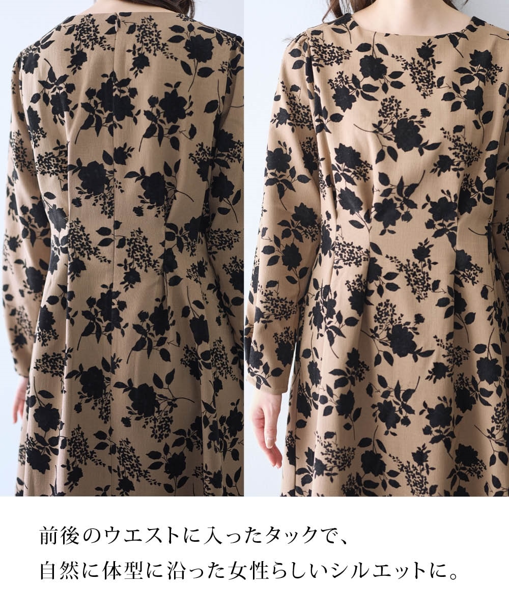 フロッキー花柄ワンピース＜大きいサイズ有＞【Hana服】 通販