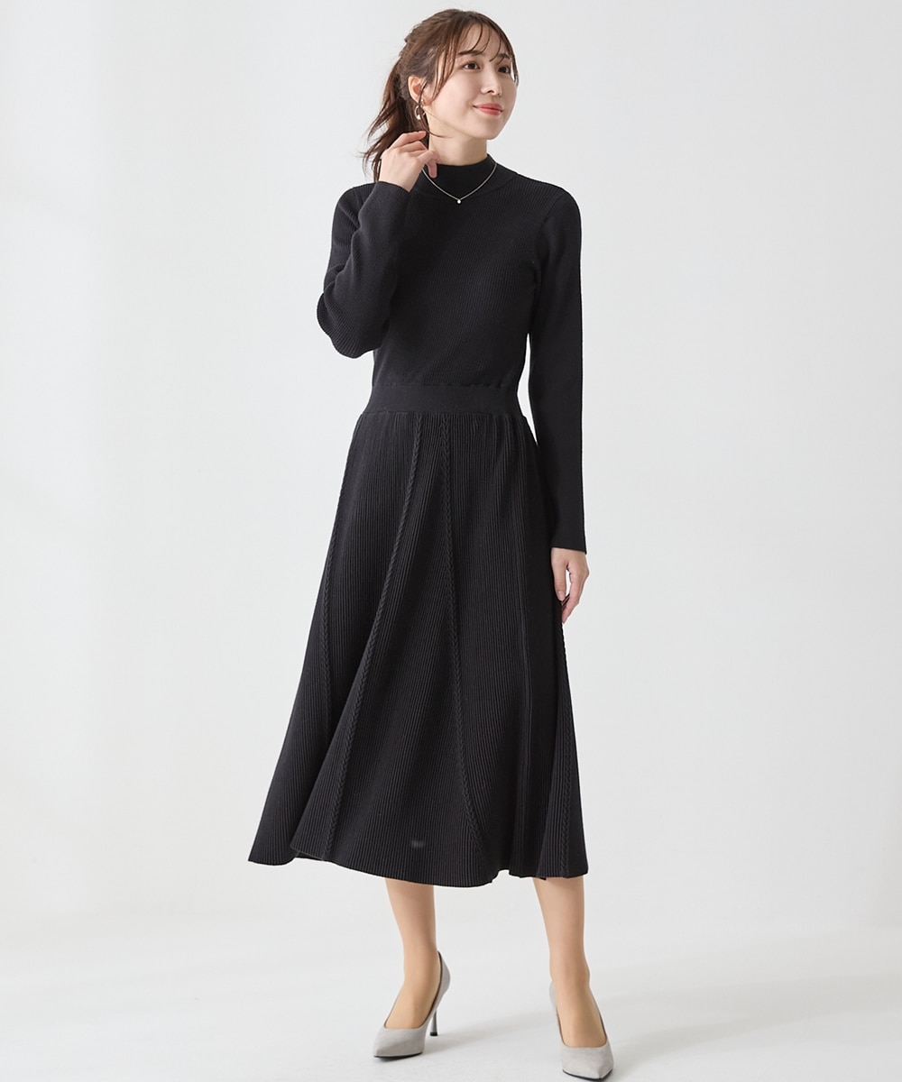 ハイネックリブ切替ニットワンピース＜大きいサイズ有＞【OtonaSMILE