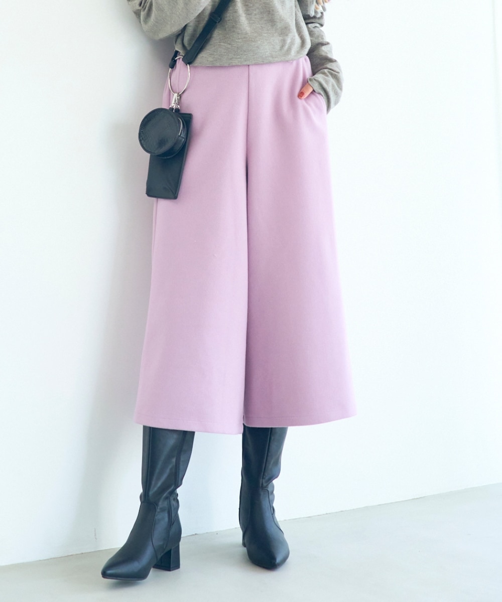 大きいサイズ 【ウールタッチ】カットメルトンガウチョパンツ