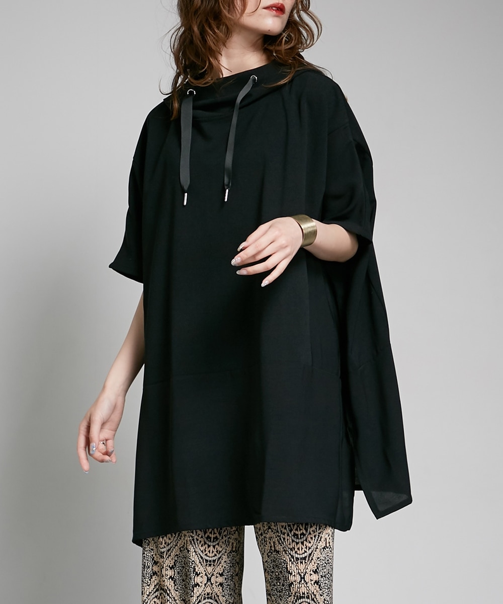 カットジョーゼットゆったりサイズフード付きチュニック ［Soiunique