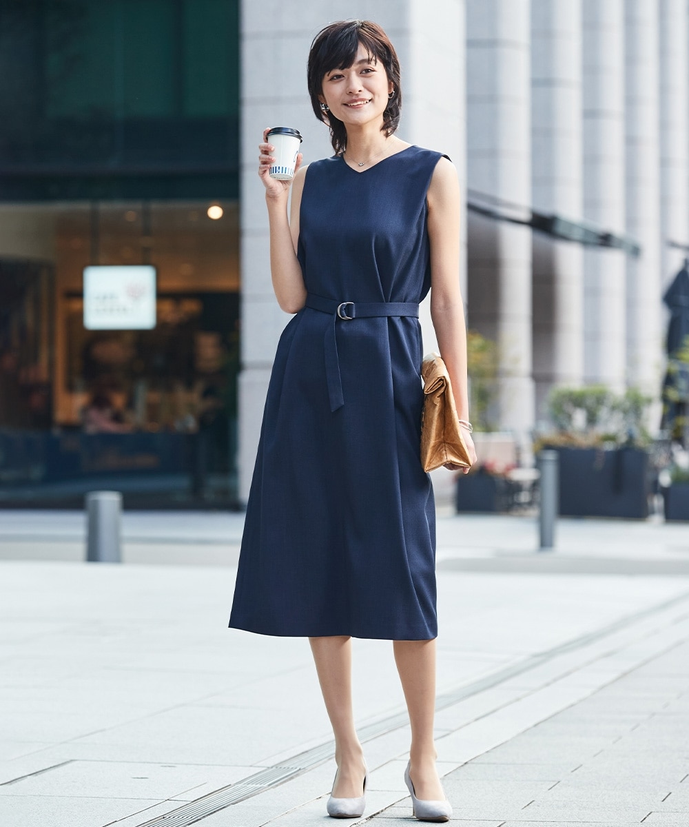 レディーススーツ】セットアップ対応共布ベルト付ノースリーブ