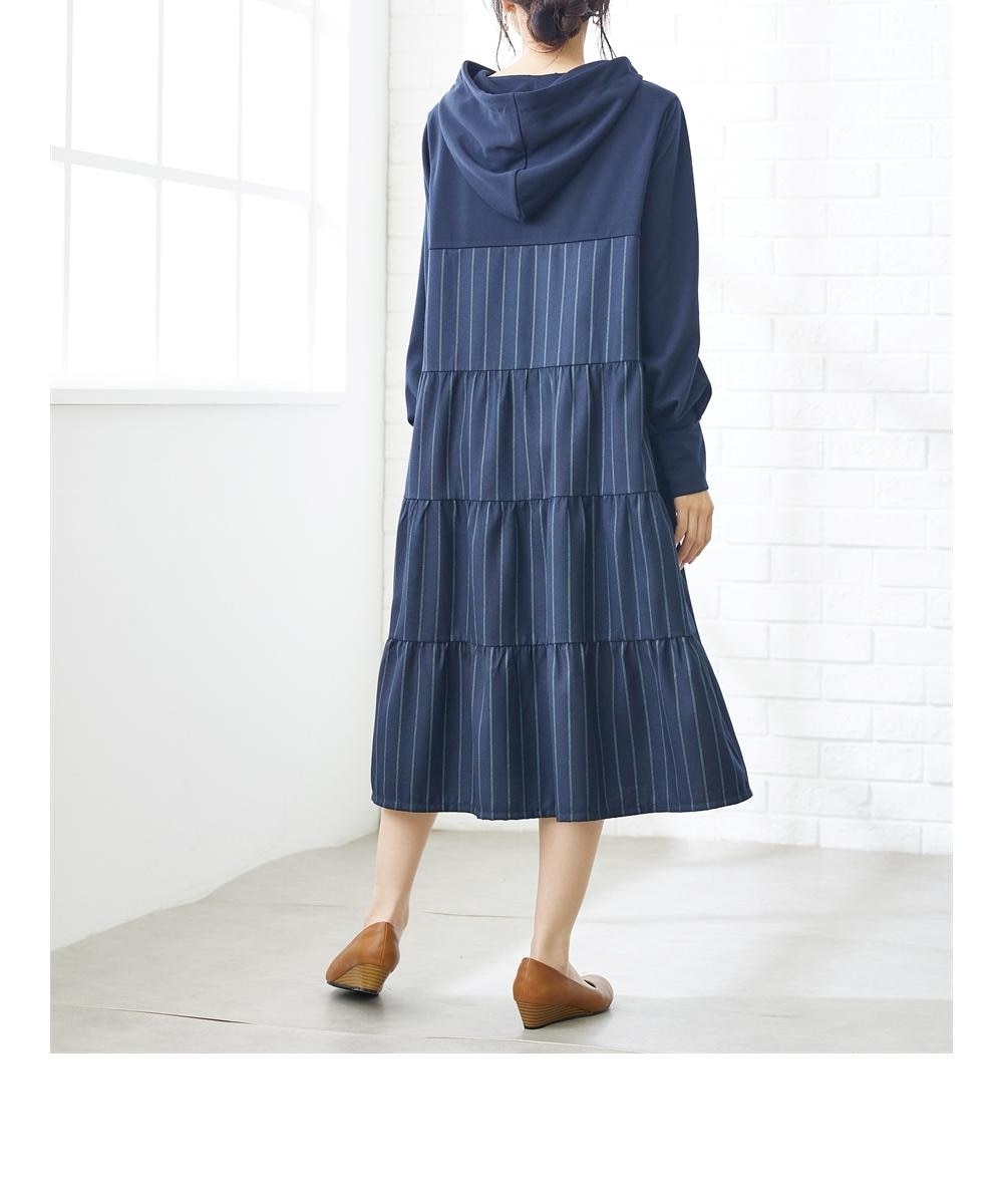 フード付バックティアード異素材ドッキングワンピース【Otona Purete