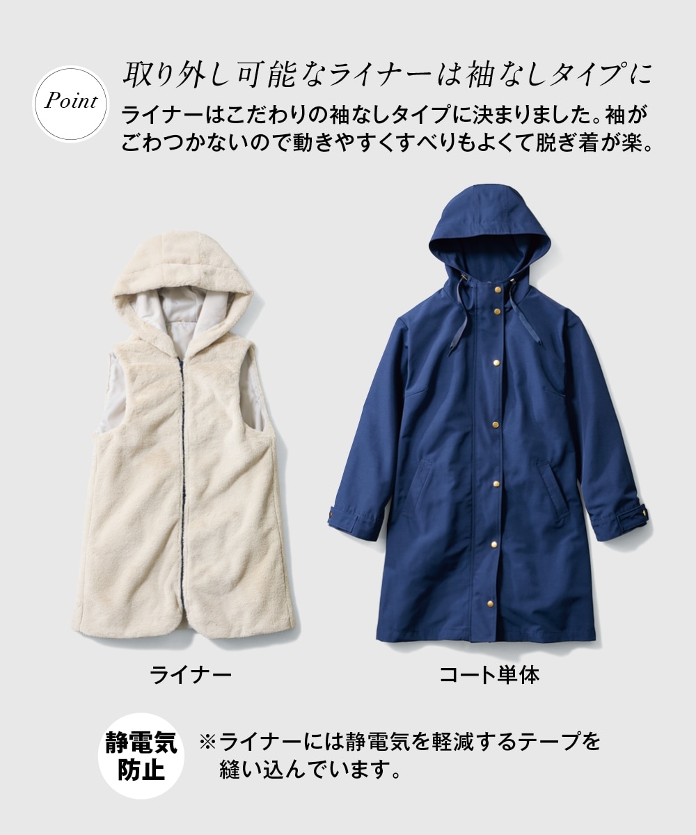 裏フェイクファーライナー付モッズコート（はっ水・静電気防止テープ付