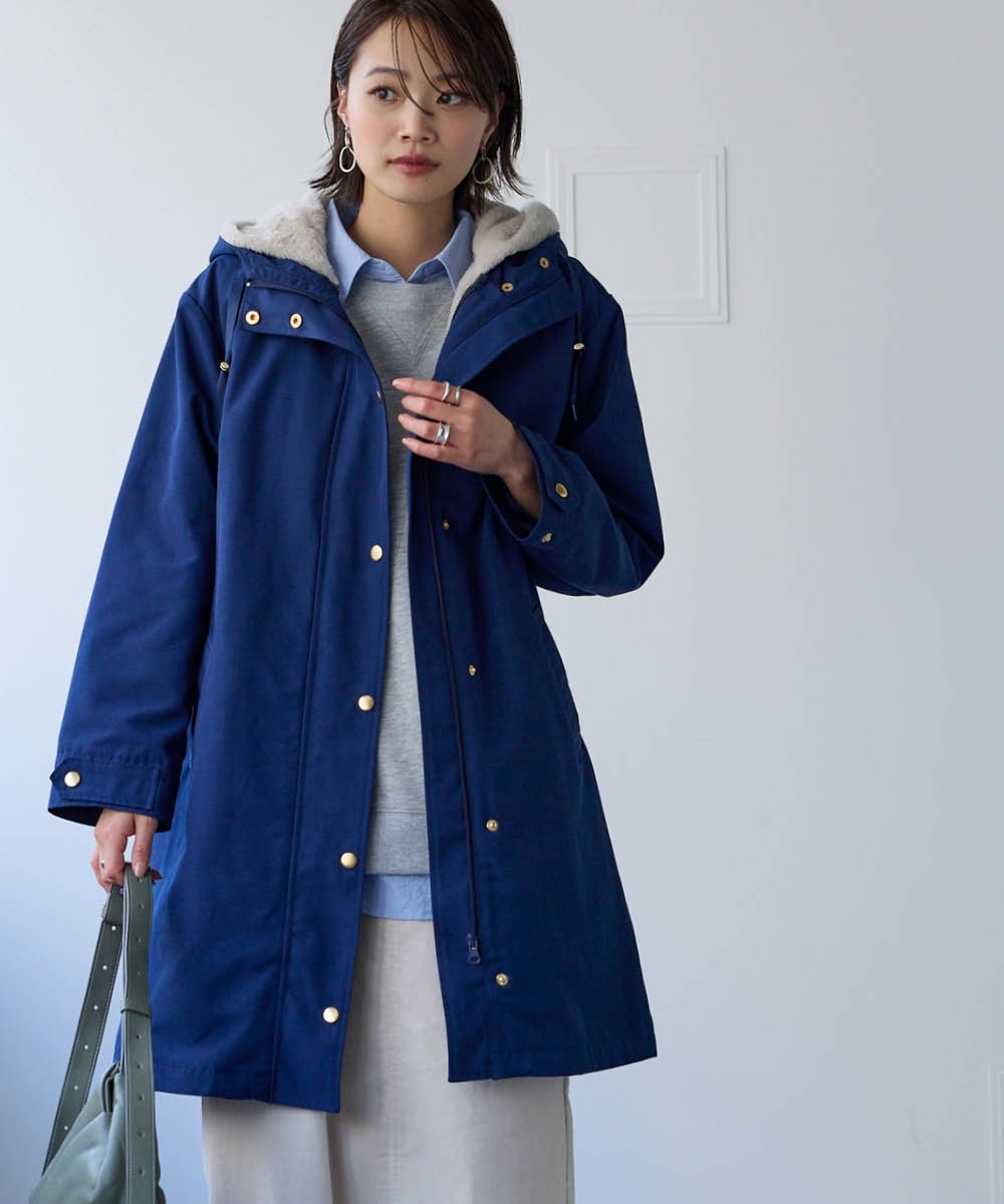 裏フェイクファーライナー付モッズコート（はっ水・静電気防止テープ付