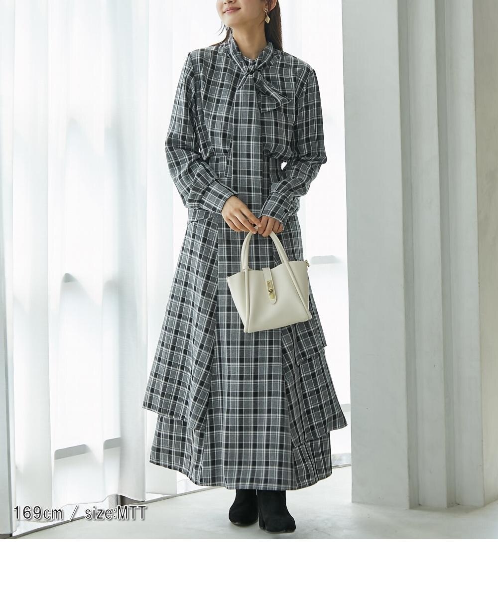 高身長 チェック柄ボウタイブラウス（セットアップ対応）（トール