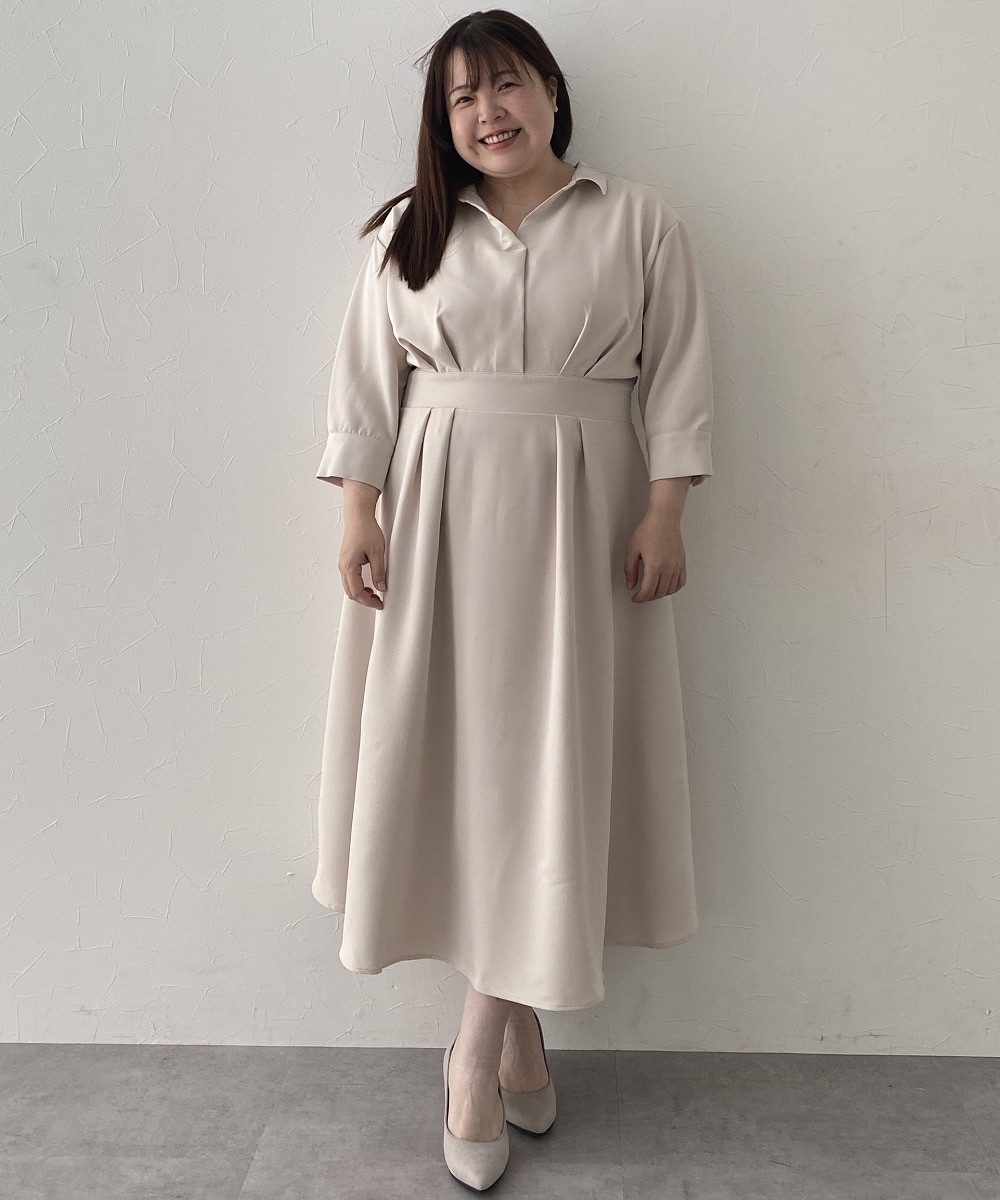 ストレッチダブルクロススキッパーウエスト切替ワンピース（しわになり