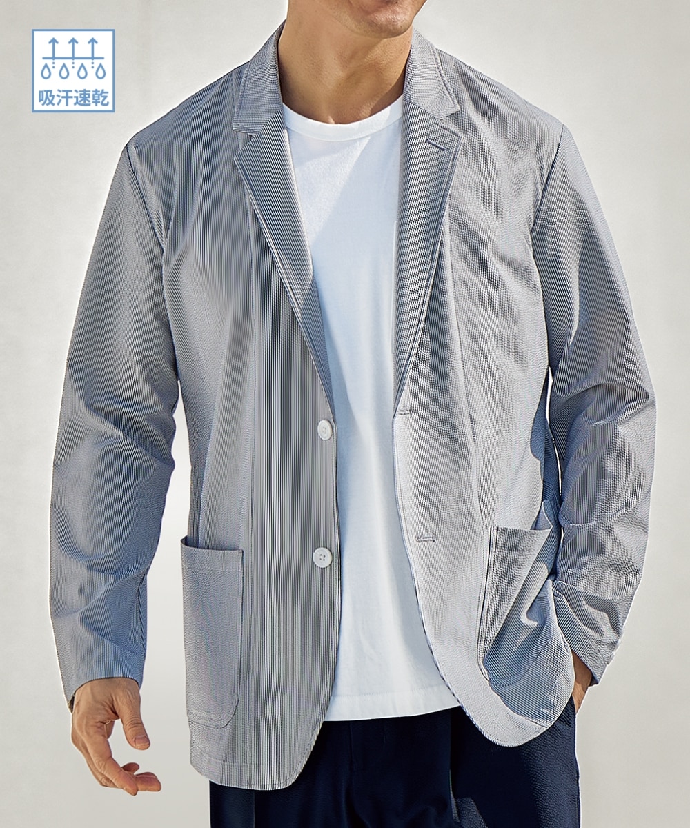 メンズスーツ】セットアップ可能ストレッチシアサッカーテーラード