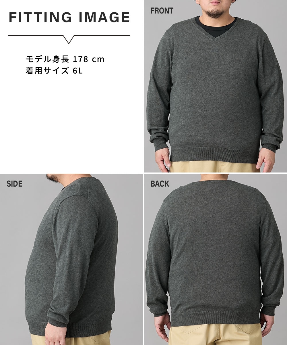 洗える綿100％Vネックニット（ハイゲージ）【大きいサイズ】 通販