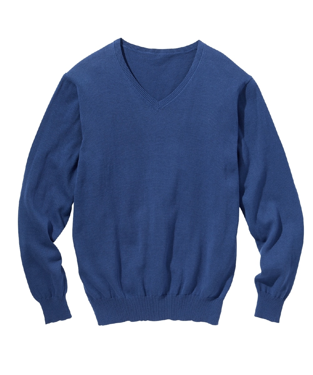 洗える綿100％Vネックニット（ハイゲージ）【大きいサイズ】 通販