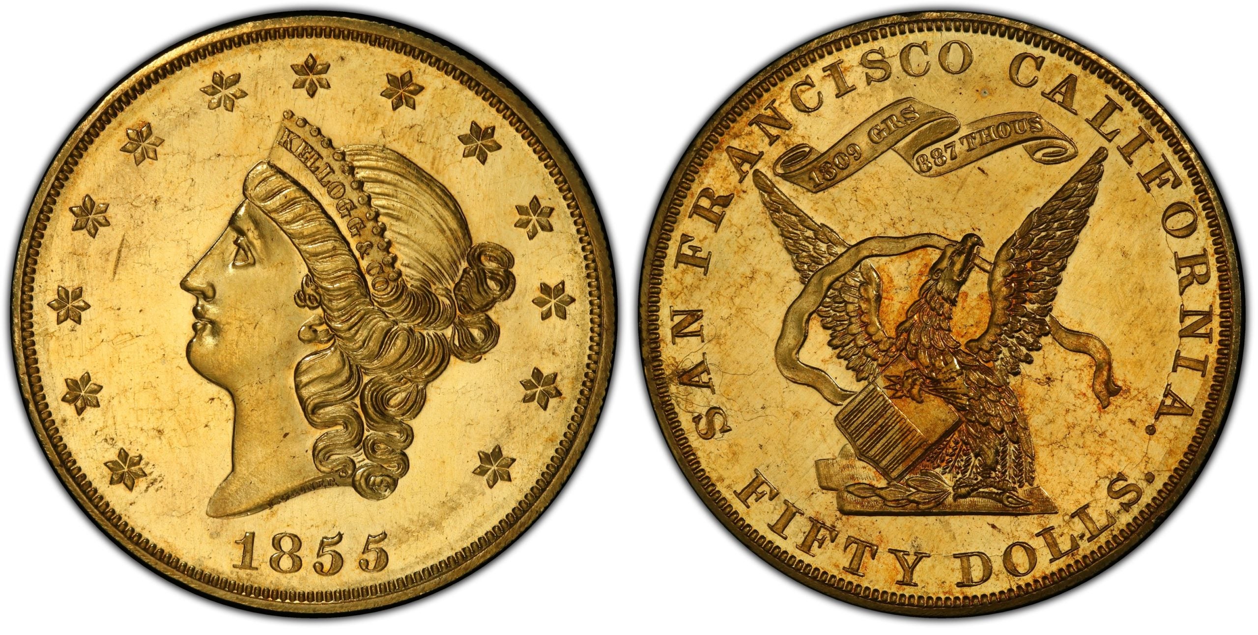 King of Pioneer Gold' 1855 Proof Kellogg $50 Sold for Record $1