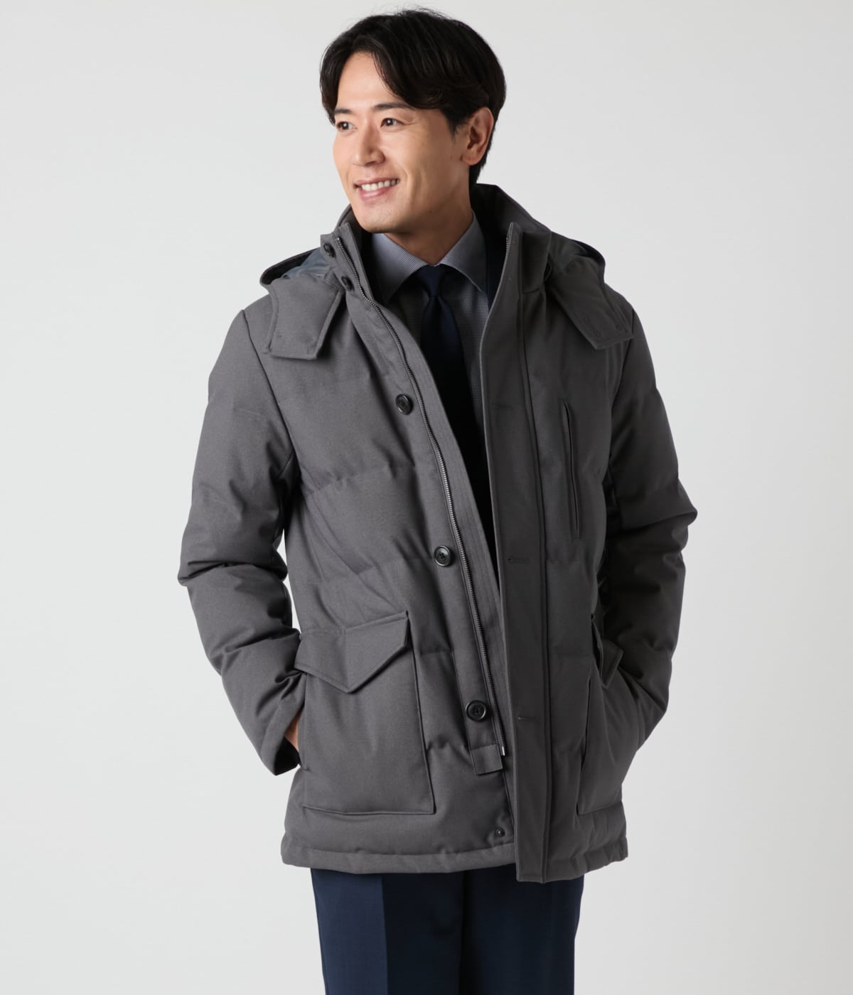 撥水・防風】ポリエステルツイル ラミネート スタンドフードダウン