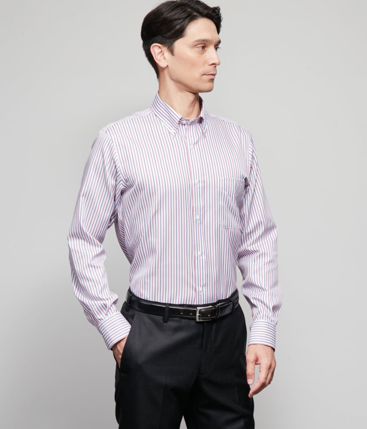 NY CARE FREE・SUPIMA COTTON オルタネイトストライプ 長袖ボタン